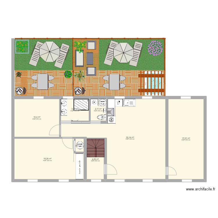 Maison Vire RDC2. Plan de 8 pièces et 87 m2
