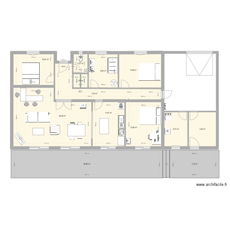 Projet 1. Plan de 13 pièces et 168 m2