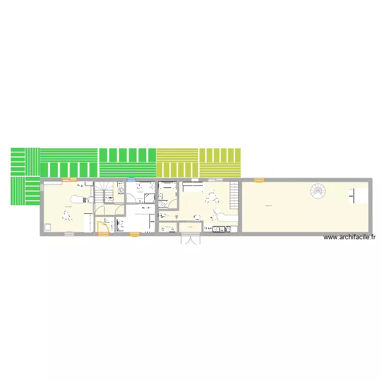Projet 1 rez de chauss&eacute;e maison bleue et petite grange. Plan de 