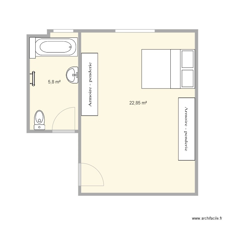 Martin existant. Plan de 2 pièces et 29 m2