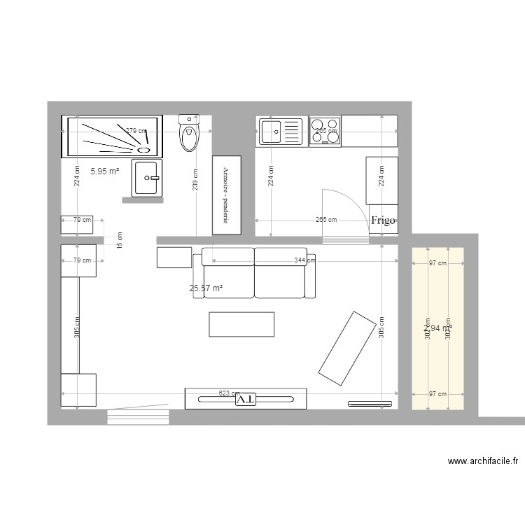Studio 32m2. Plan de 0 pièce et 0 m2