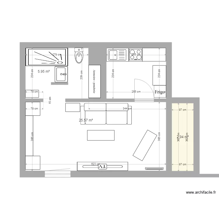 Studio 32m2. Plan de Studio 32m2. Plan de