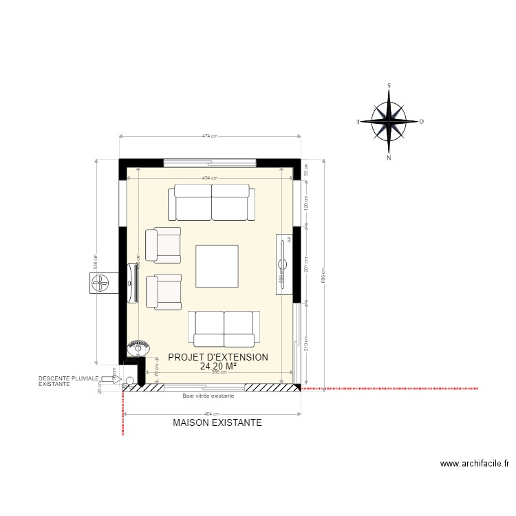 Salon 24 meublé. Plan de 0 pièce et 0 m2