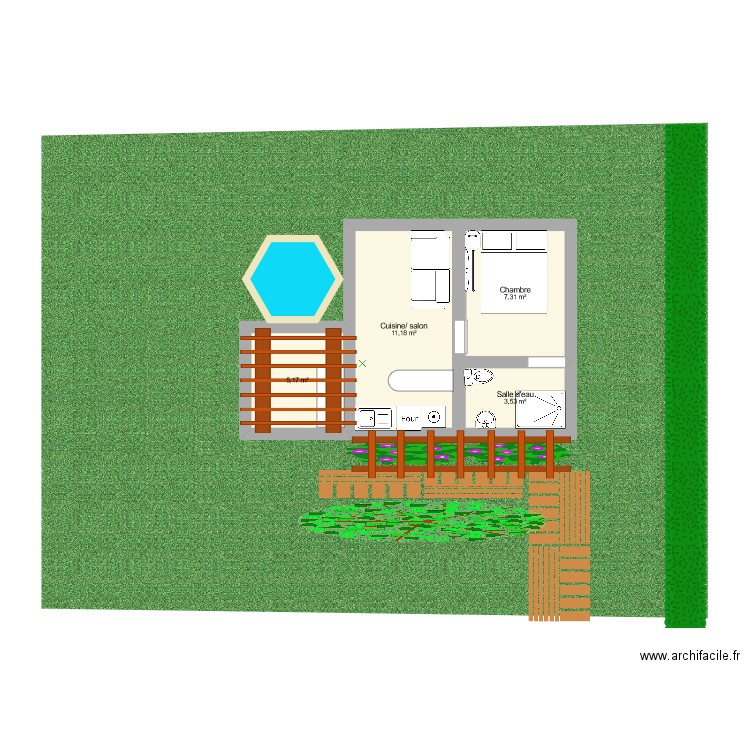Plan bungalow. Plan de 4 pièces et 27 m2