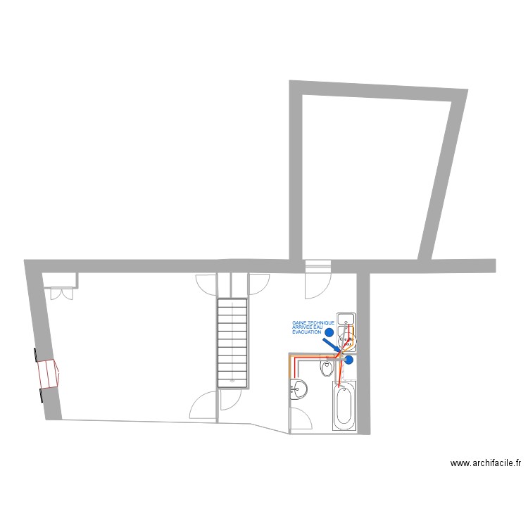 2ÉTAGE ACTUEL PLOMBERIE. Plan de 7 pièces et 64 m2