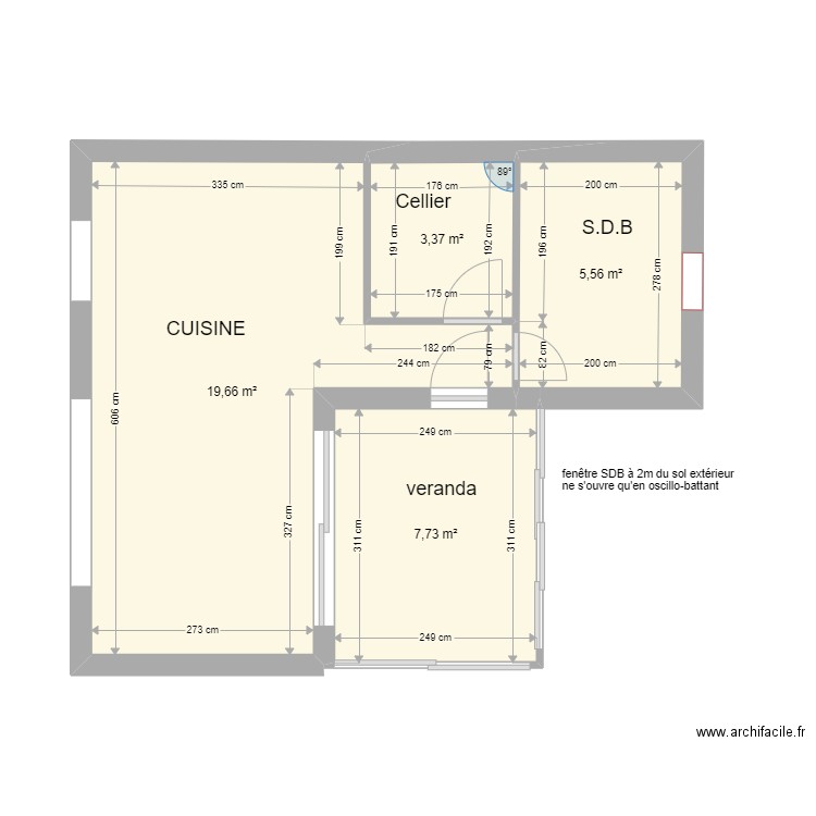 extension. Plan de 4 pièces et 36 m2