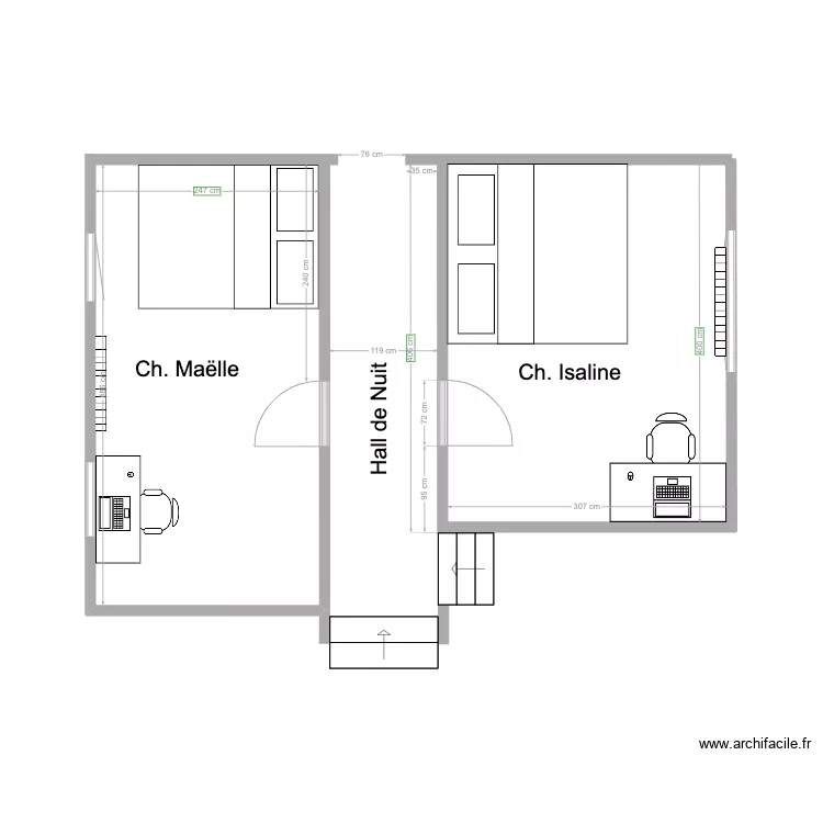 Hall de Nuit et Chambres Filles. Plan de 