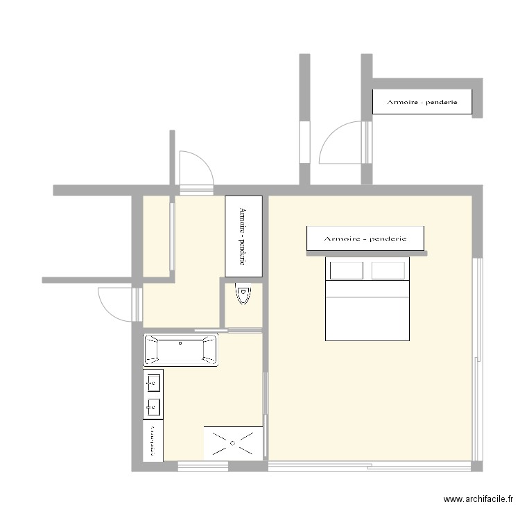 Chambre 5. Plan de 3 pièces et 47 m2