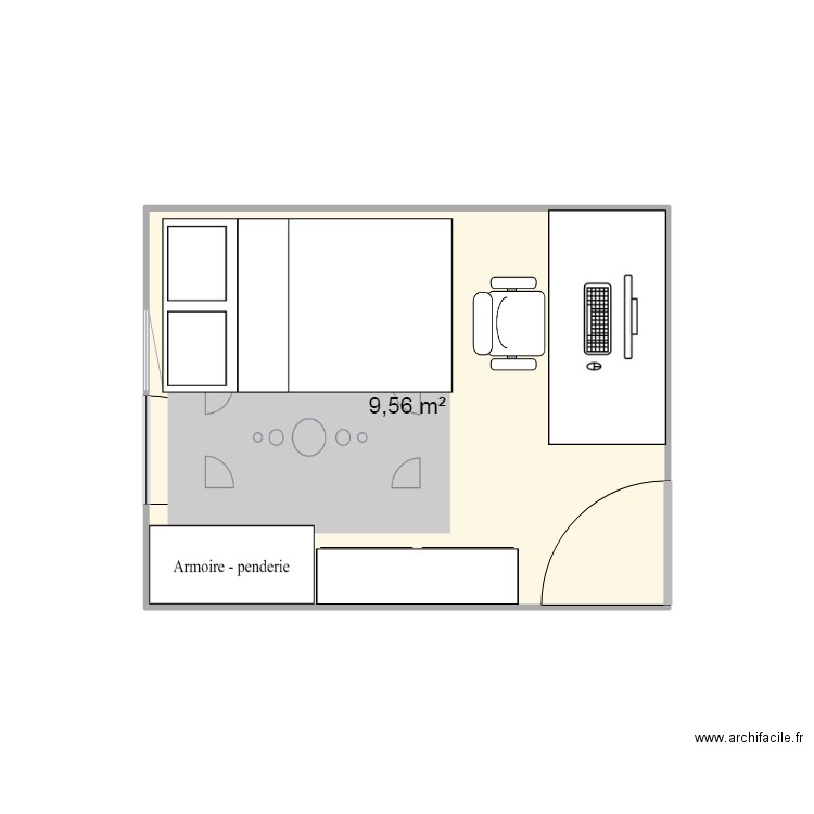 Chambre Jesse v2. Plan de 1 pièce et 10 m2