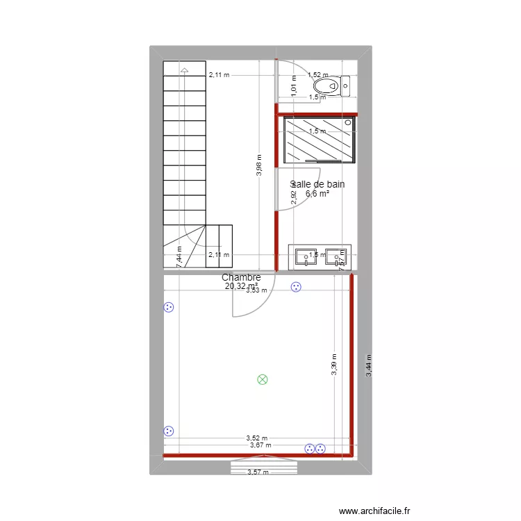 1 etage. Plan de 2 Pièces et 27 m²