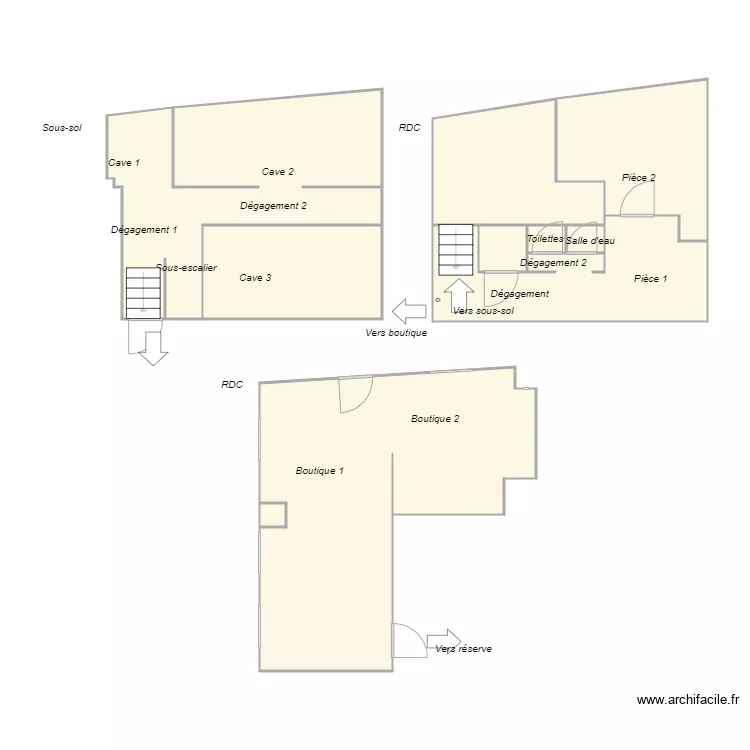 Croquis CAVE 2 SCI ANATOLE + BOUTIQUE. Plan de 