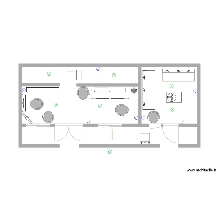 salon de coiffure. Plan de 2 pièces et 24 m2