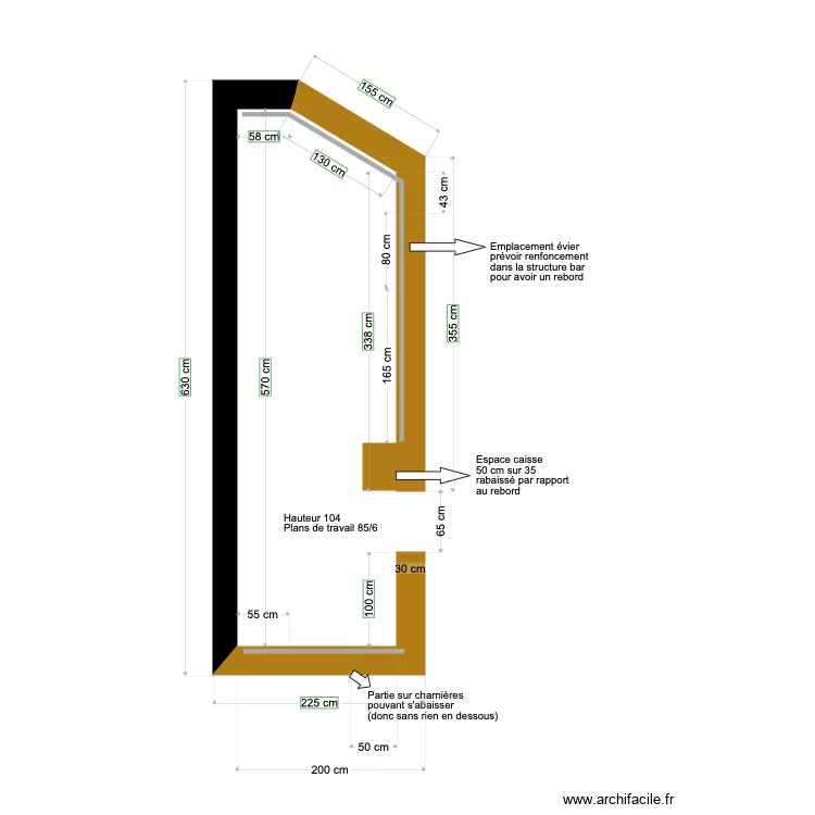 Mesures structures bar plomberie. Plan de Mesures structures bar plomberie. Plan de
