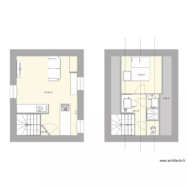 Nelet Etage 2 T2 duplex. Plan de 