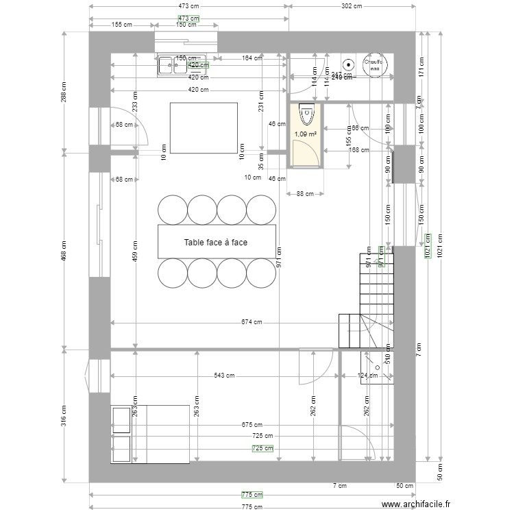 GRANGE FOSSE PROJET RDC FIN. Plan de 1 pièce et 1 m2