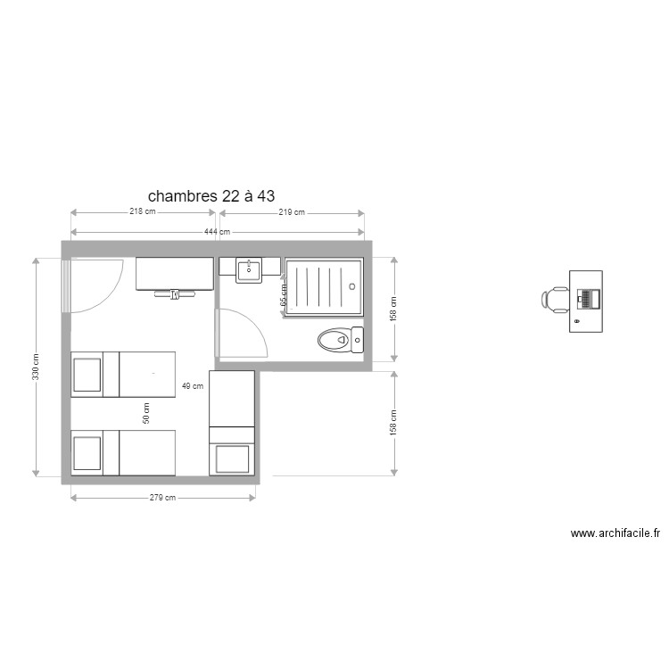 chambres 22 à 43. Plan de 0 pièce et 0 m2