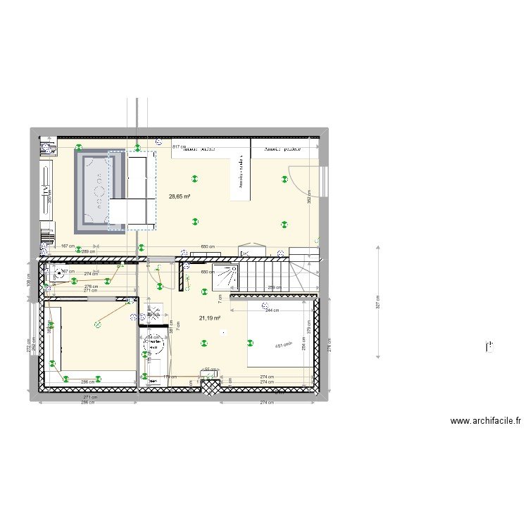 Cave 2. Plan de 4 pièces et 43 m2