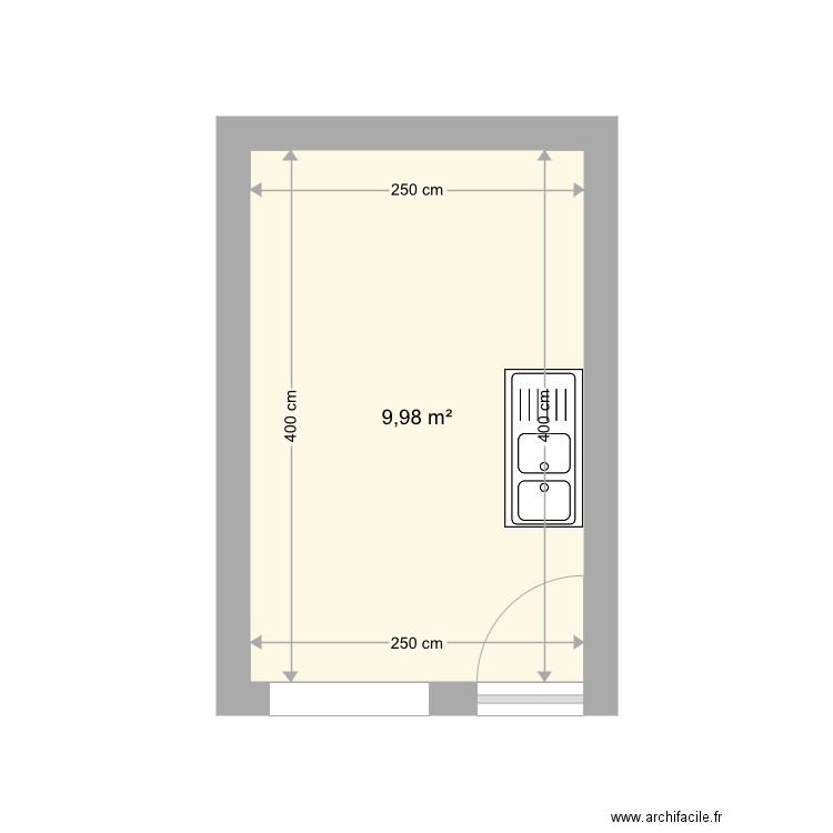 Cuisine . Plan de 1 pièce et 10 m2