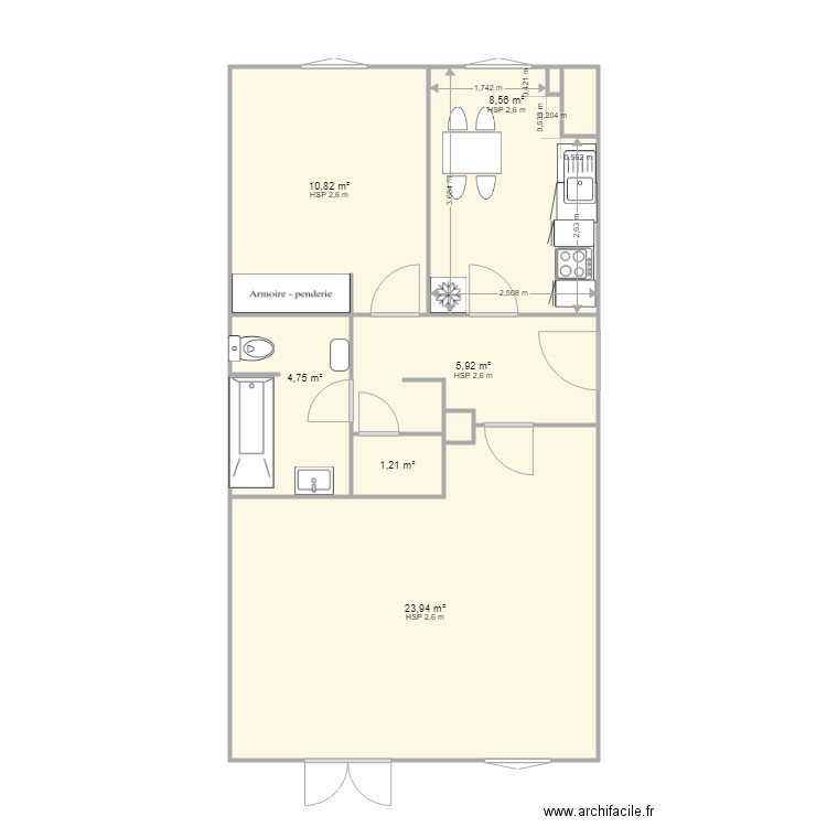 DIEGO NUNEZ V1. Plan de 9 pièces et 56 m2