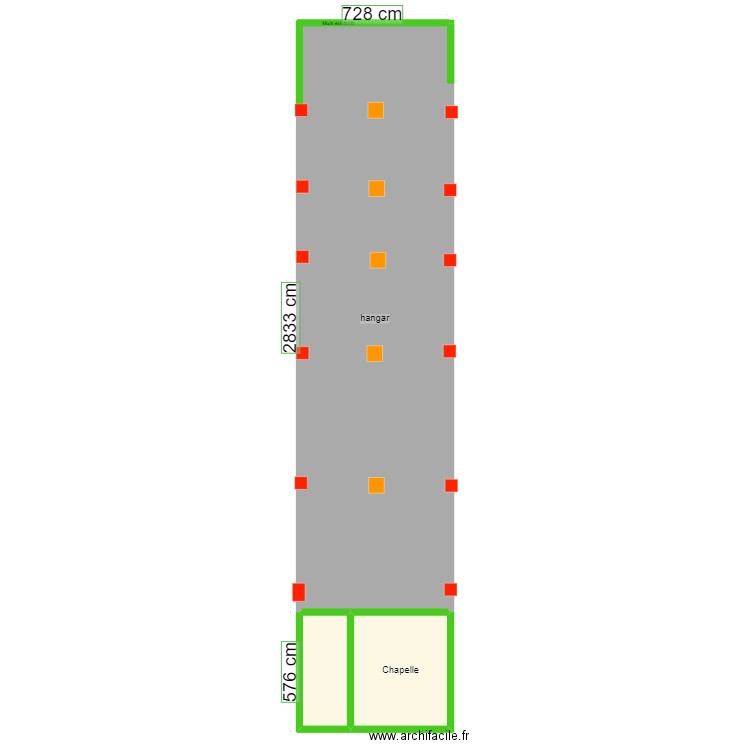 coupe hangar mi hauteur. Plan de 3 pièces et 233 m2