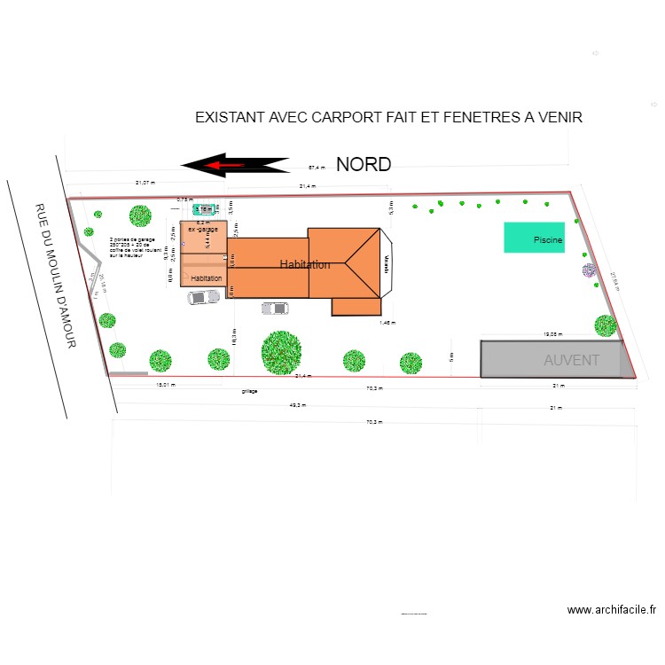 plan de masse existant avec carport fait et baies à venir. Plan de 0 pièce et 0 m2