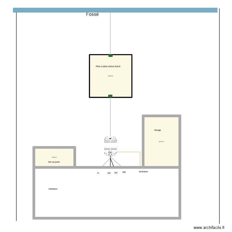 Demande d'autorisation d' assainissement. Plan de 3 pièces et 61 m2