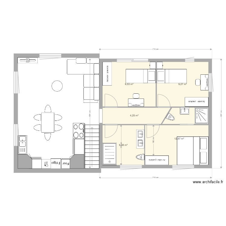 plan maison sans extension 3 chambres. Plan de 5 pièces et 43 m2