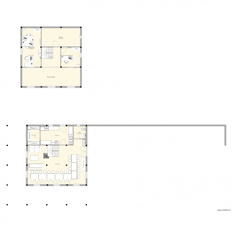 Maison commune 9 trames (9x9 m) sans atelier  1. Plan de 9 pièces et 151 m2