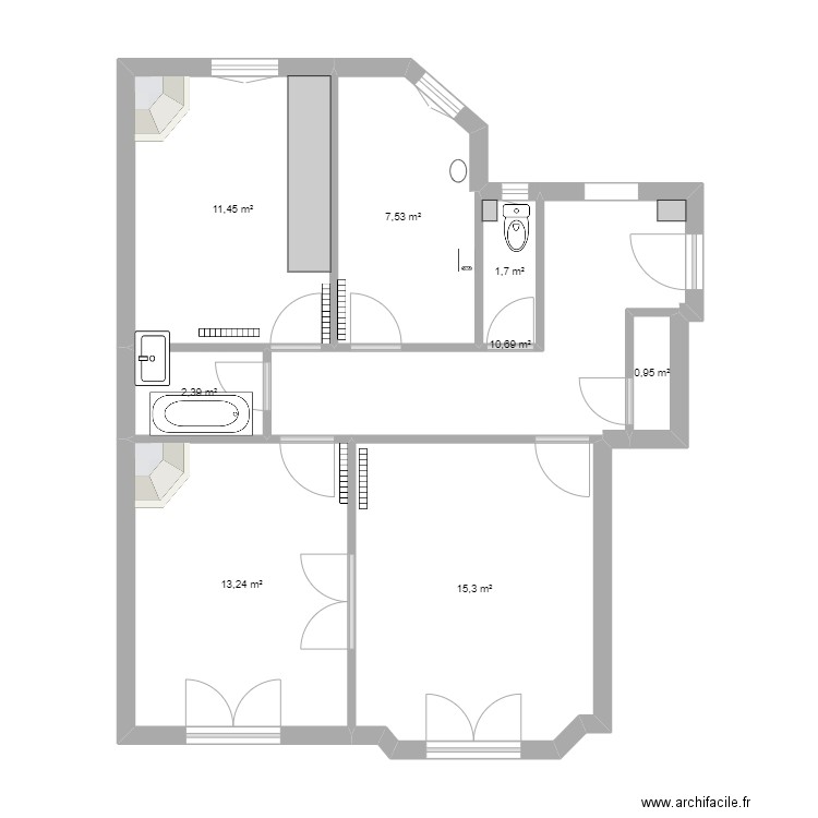 Xavier Paris. Plan de 8 pièces et 63 m2