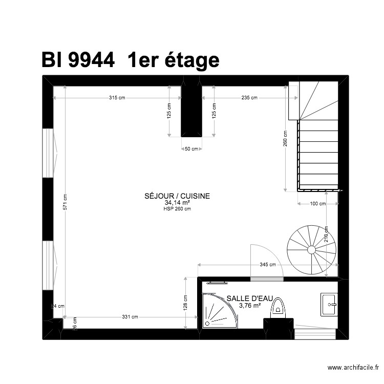BI 9944. Plan de 14 pièces et 94 m2