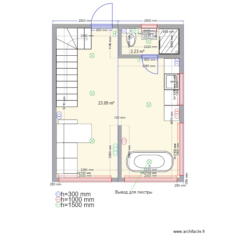 Жанна кр 2 м. Plan de 4 pièces et 52 m2
