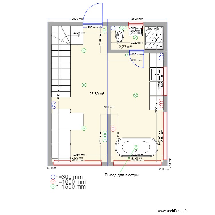 Жанна кр 2 м. Plan de 3 pièces et 31 m2