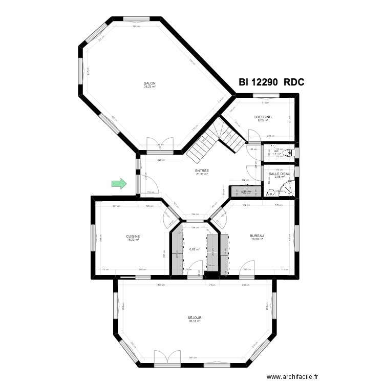 BI 12290. Plan de 32 pièces et 499 m2