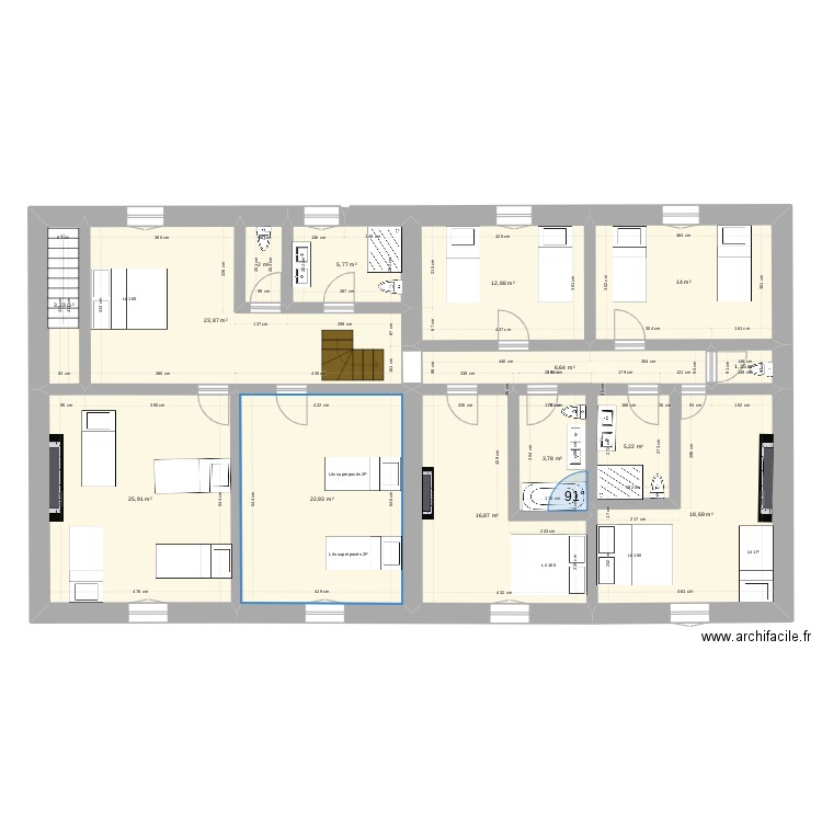 Bour étage 1. Plan de 14 pièces et 164 m2
