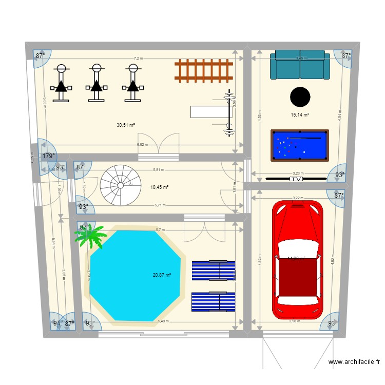 RDC Appartement 2. Plan de 5 pièces et 92 m2