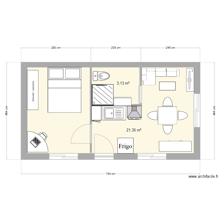 valentin. Plan de 2 pièces et 24 m2