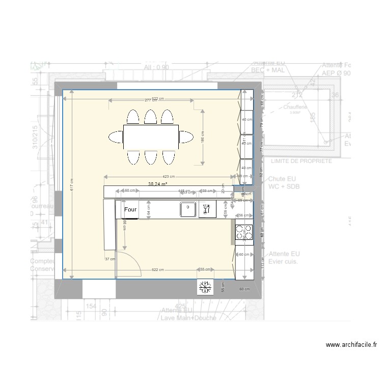 cuisine filolie 1. Plan de 1 pièce et 38 m2