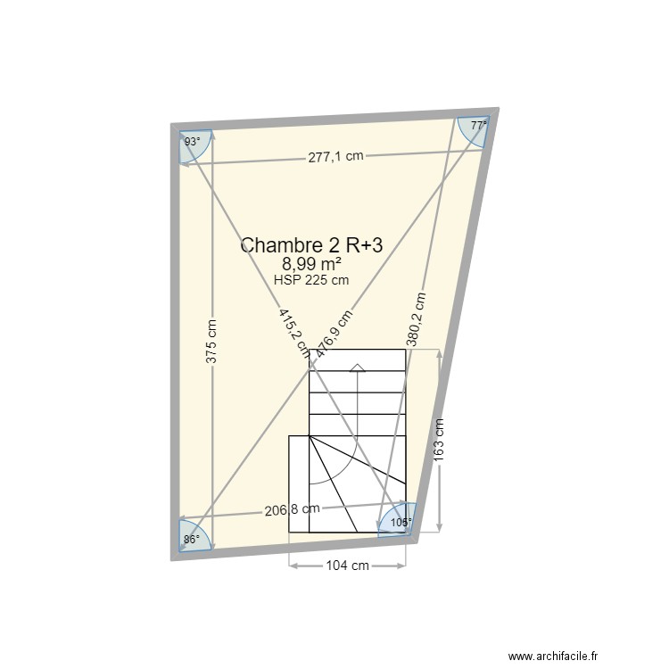 Pamiers3 - R+3 Mezzanine. Plan de 1 pièce et 9 m2