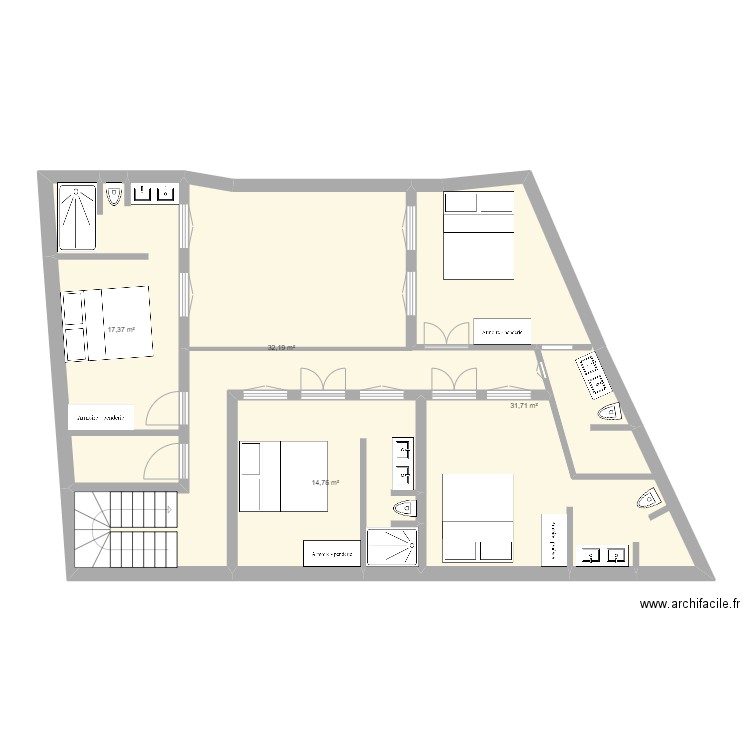 sidi Mimoun 2 2tage. Plan de 4 pièces et 96 m2