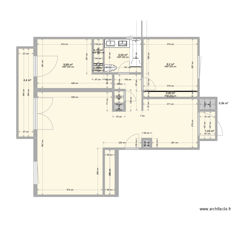 Réel plan de l'appartement aubagne après travaux. Plan de 14 pièces et 84 m2