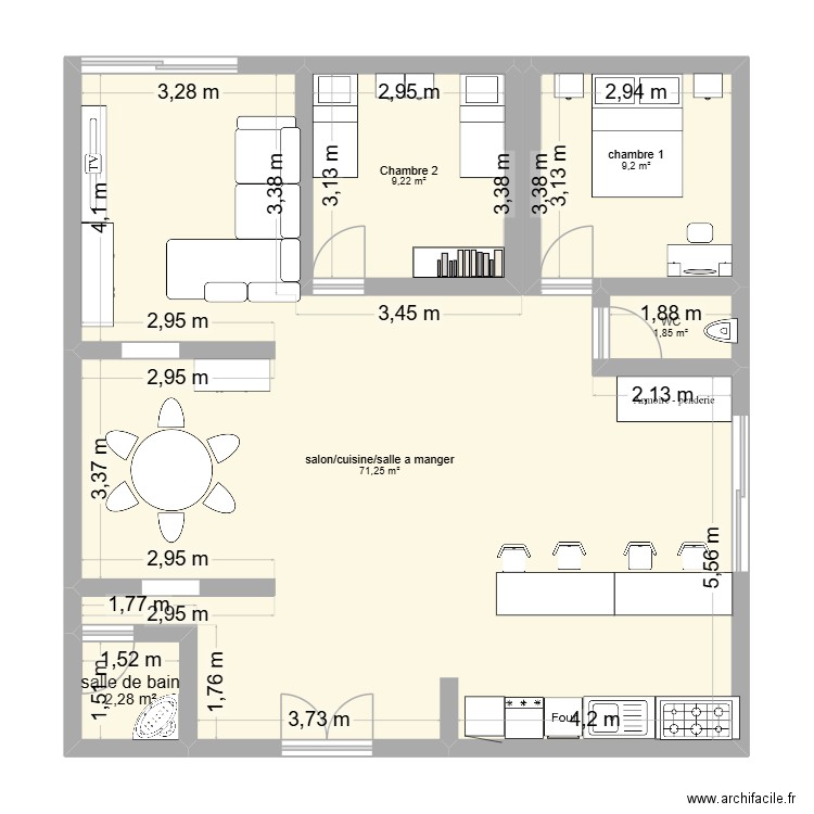 plan maison. Plan de 5 pièces et 94 m2