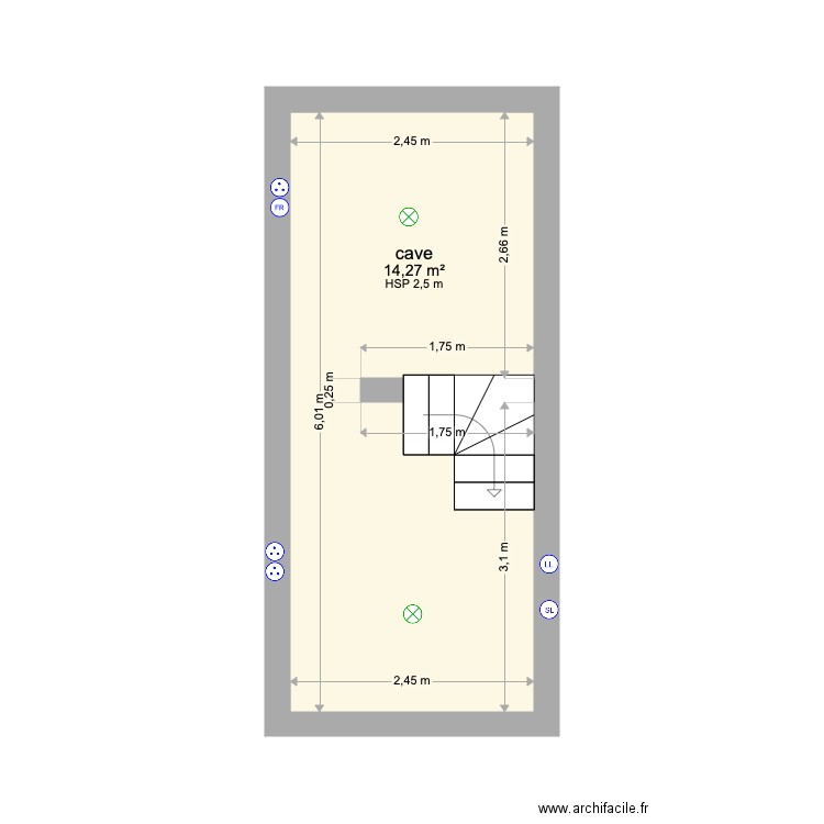 Cave. Plan de 1 pièce et 14 m2