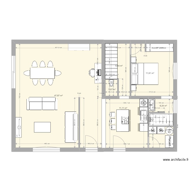 DRAPEAU MERLET. Plan de 6 pièces et 84 m2