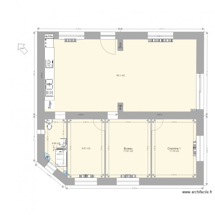 Maison Langon Renov. Plan de 5 pièces et 87 m2