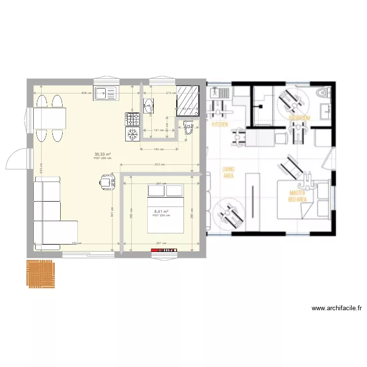 Maison 40 m2. Plan de 