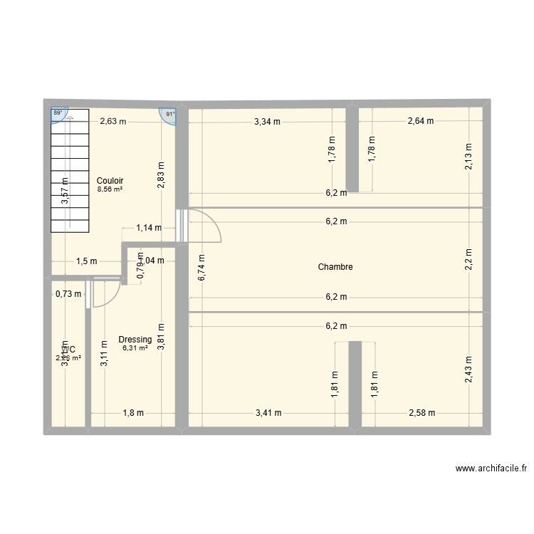 grenier. Plan de 4 pièces et 58 m2