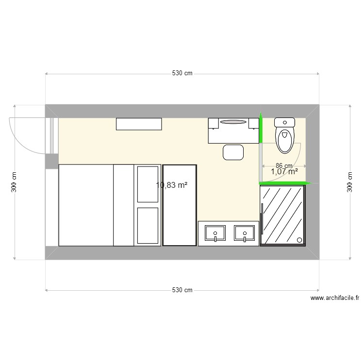 CHAMBRE + SDB PANORAMIQUE7. Plan de 2 pièces et 12 m2