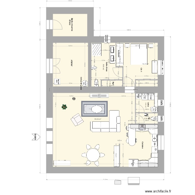 Loft Agrandissement RdeC.. Plan de 3 pièces et 97 m2
