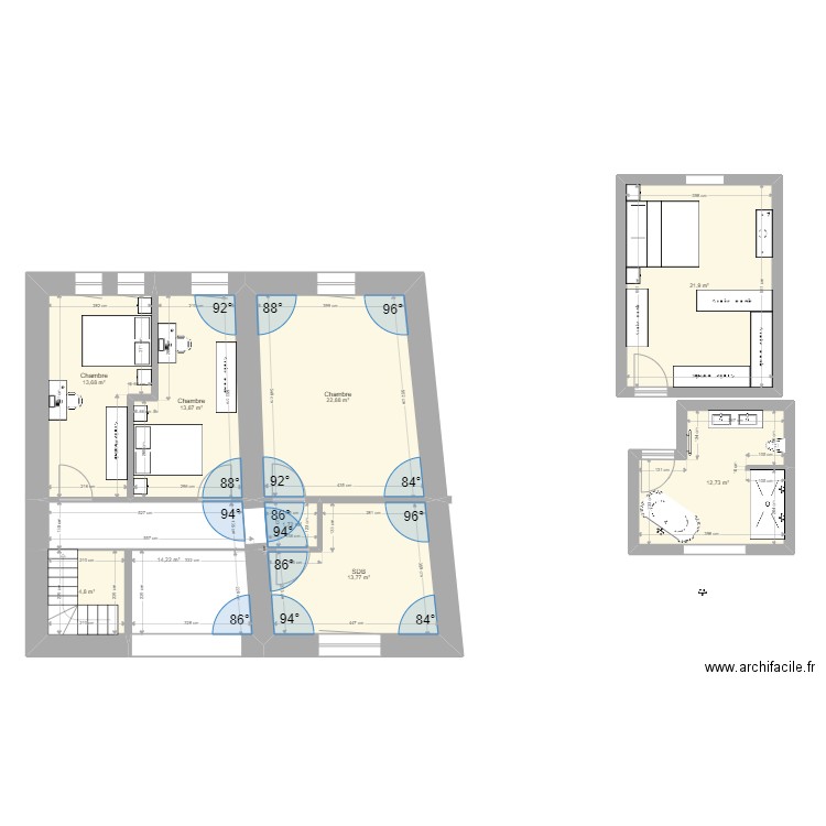 Etage 1 phil eme. Plan de 9 pièces et 120 m2