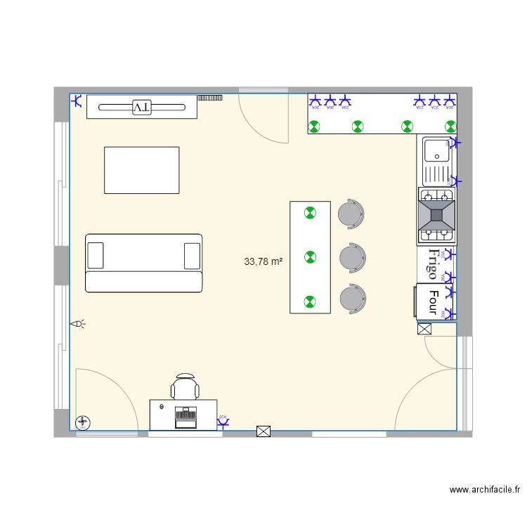 archifacile 2. Plan de 1 pièce et 34 m2